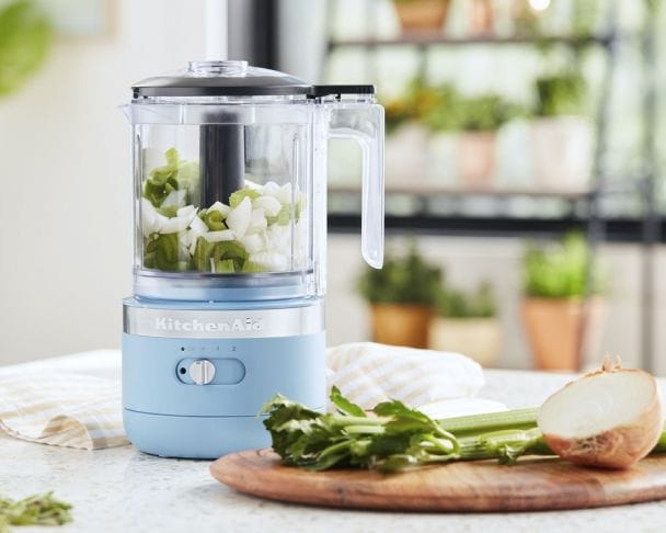 A Cordless 5 Cup Food Chopper in Blue Velvet.