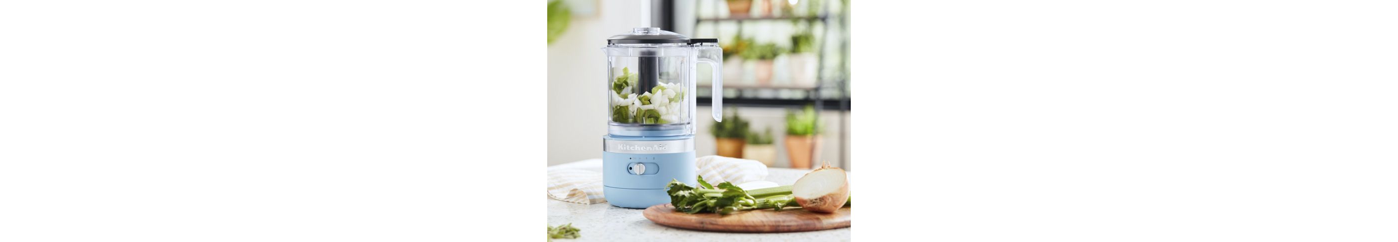 A Cordless 5 Cup Food Chopper in Blue Velvet.