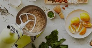 A Kyoto Glow stand mixer prepping granola and yogurt for homemade parfaits.