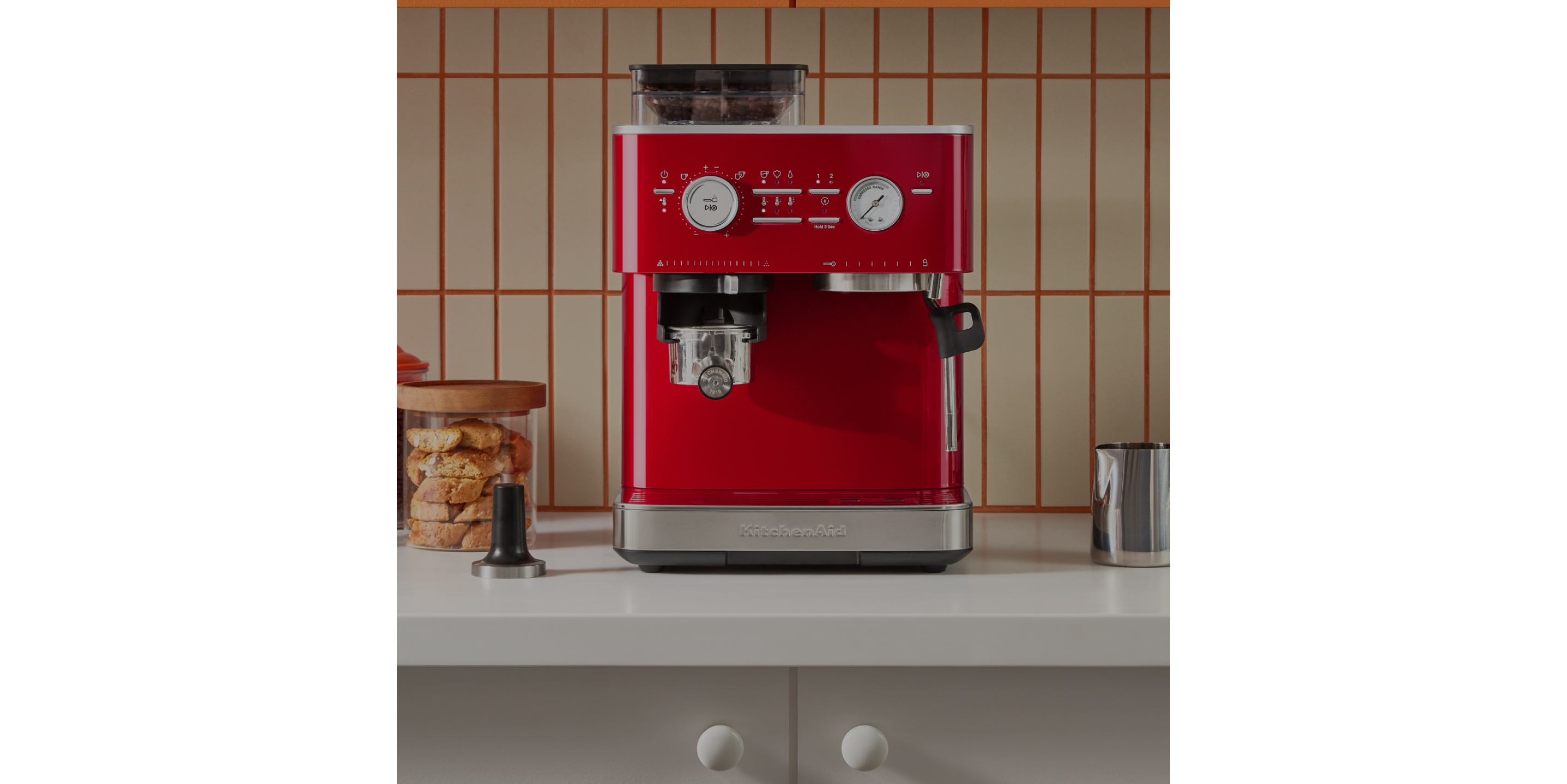 A KitchenAid® espresso maker in Passion Red.
