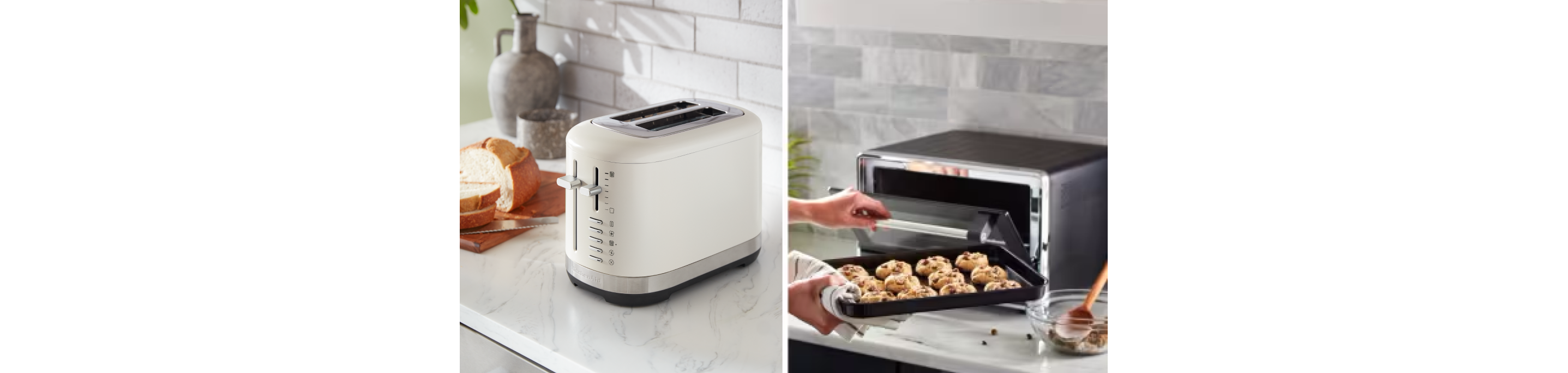 An KitchenAid® toaster next to a KitchenAid® toaster oven.