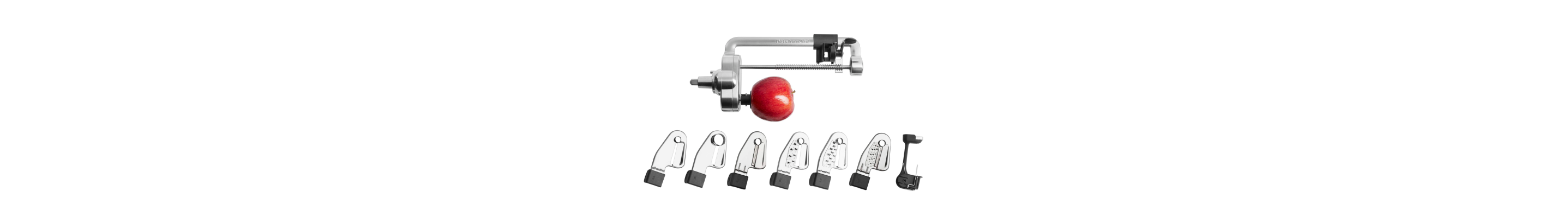 A spiralizer for a KitchenAid stand mixer.