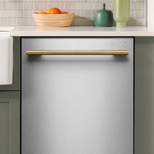 A stainless steel Dishwasher in a contemporary kitchen.