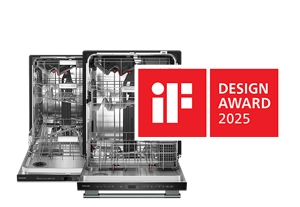 A pair of dishwashers with an iF Design Award badge on top.