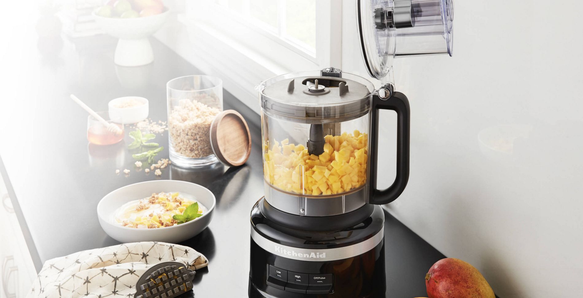 A KitchenAid® 13 Cup Food Processor with Dicing Kit in Black.