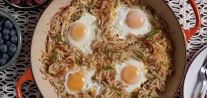 Cheesy Skillet Hashbrown Nests