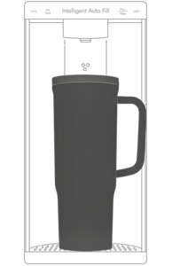 A cup below a KitchenAid® water filter