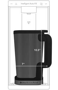 A large cup below a KitchenAid® water filter