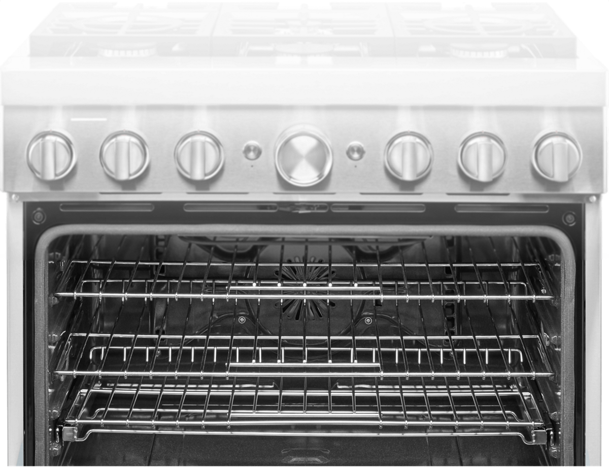 Product shot of stainless steel range.