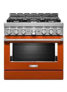 A KitchenAid® 36" Smart Commercial-Style Gas Range with 6 Burners.