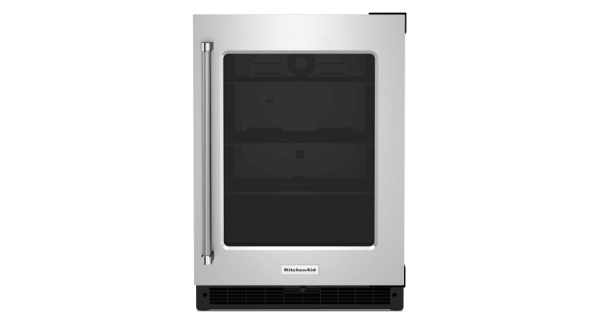 A KitchenAid® 24" Undercounter Refrigerator with Glass Door.
