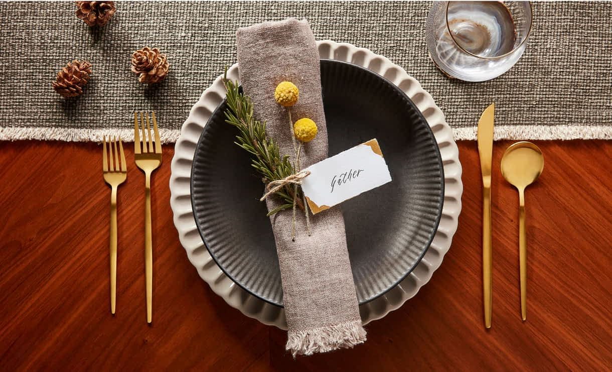 A place setting decorated for a seasonal gathering.