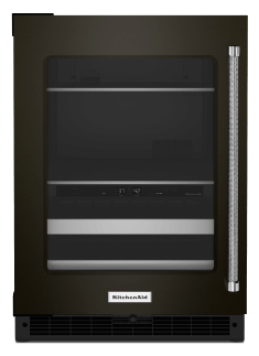 A KitchenAid® 24" Beverage Center with Glass Door and Wood-Front Racks.