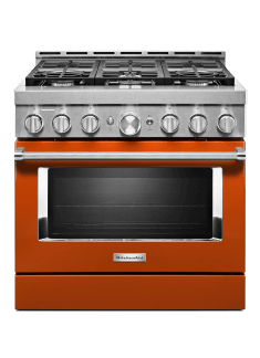 A KitchenAid® 36" Smart Commercial-Style Gas Range with 6 Burners.