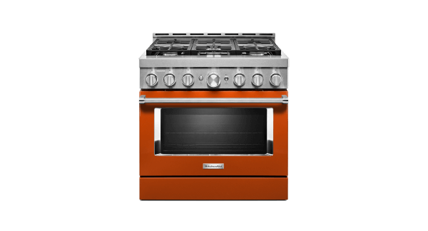 A KitchenAid® 36" Smart Commercial-Style Gas Range with 6 Burners.