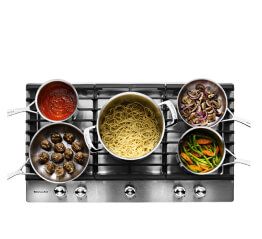 KitchenAid® Cooktop with cast iron grates.