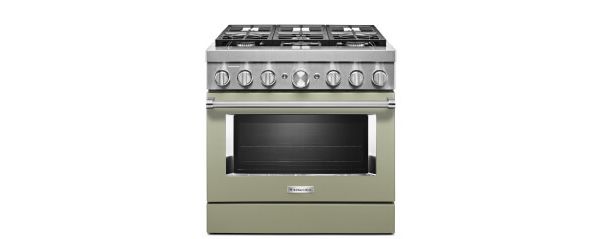 KitchenAid® Smart Commercial-Style Dual Fuel Range in Avocado Cream.