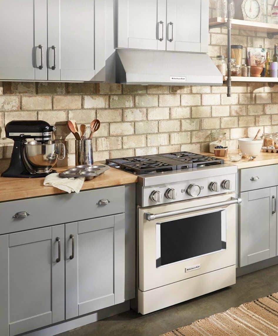 Kitchen setting with KitchenAid® range oven as the focal point