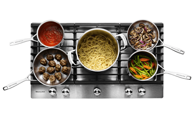 A 5-Burner Gas Cooktop with cast-iron grates.