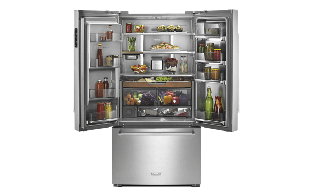 An Open French Door Refrigerator.