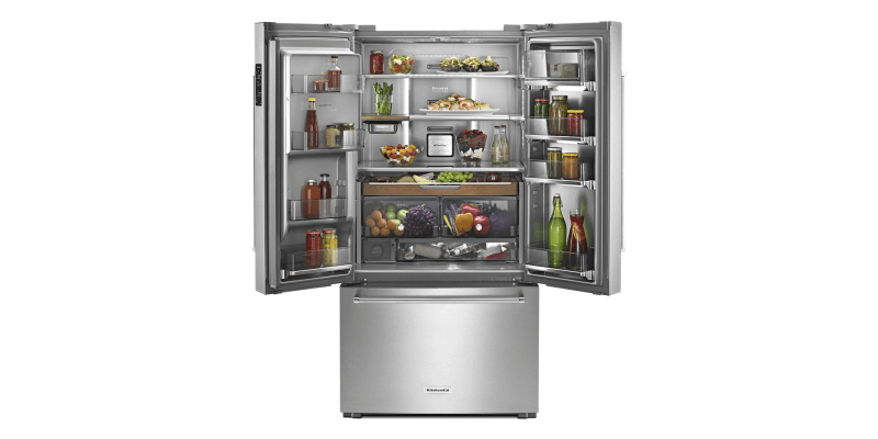 An Open French Door Refrigerator.