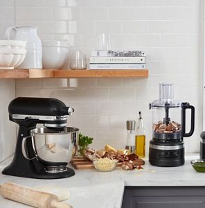 A KitchenAid® Blender and Stand Mixer in Honey.