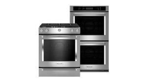 A KitchenAid® Wall Oven and Range.