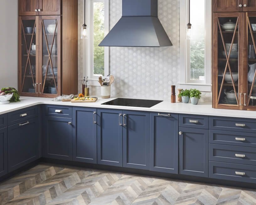 Kitchen with ink blue cabinets