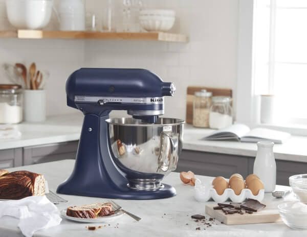 Ink Blue KitchenAid® stand mixer on a counter with baking ingredients