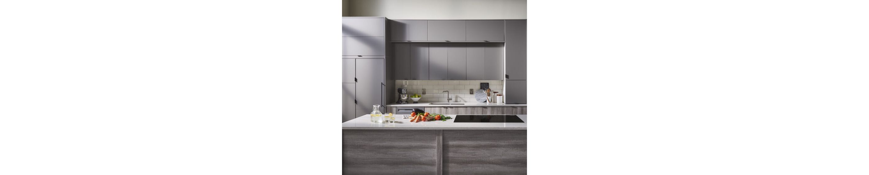 Grey and white kitchen