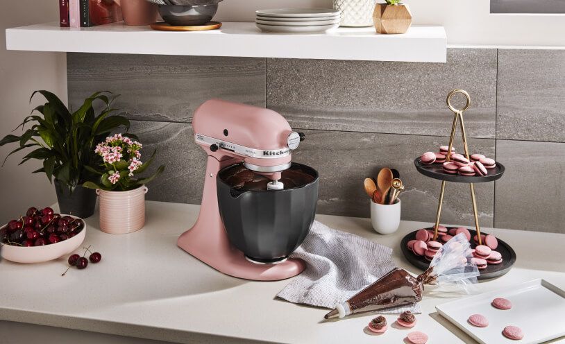Matte Dried Rose KitchenAid® stand mixer with pink macarons