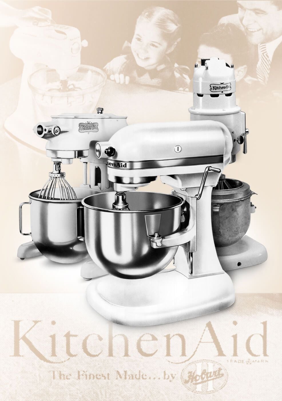 Collection of 3 different Stand Mixers showing the history of KitchenAid.