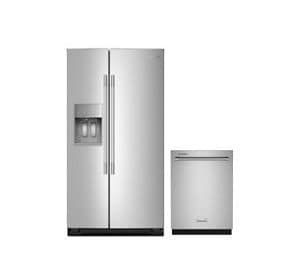 A KitchenAid® stainless steel refrigerator and dishwasher.