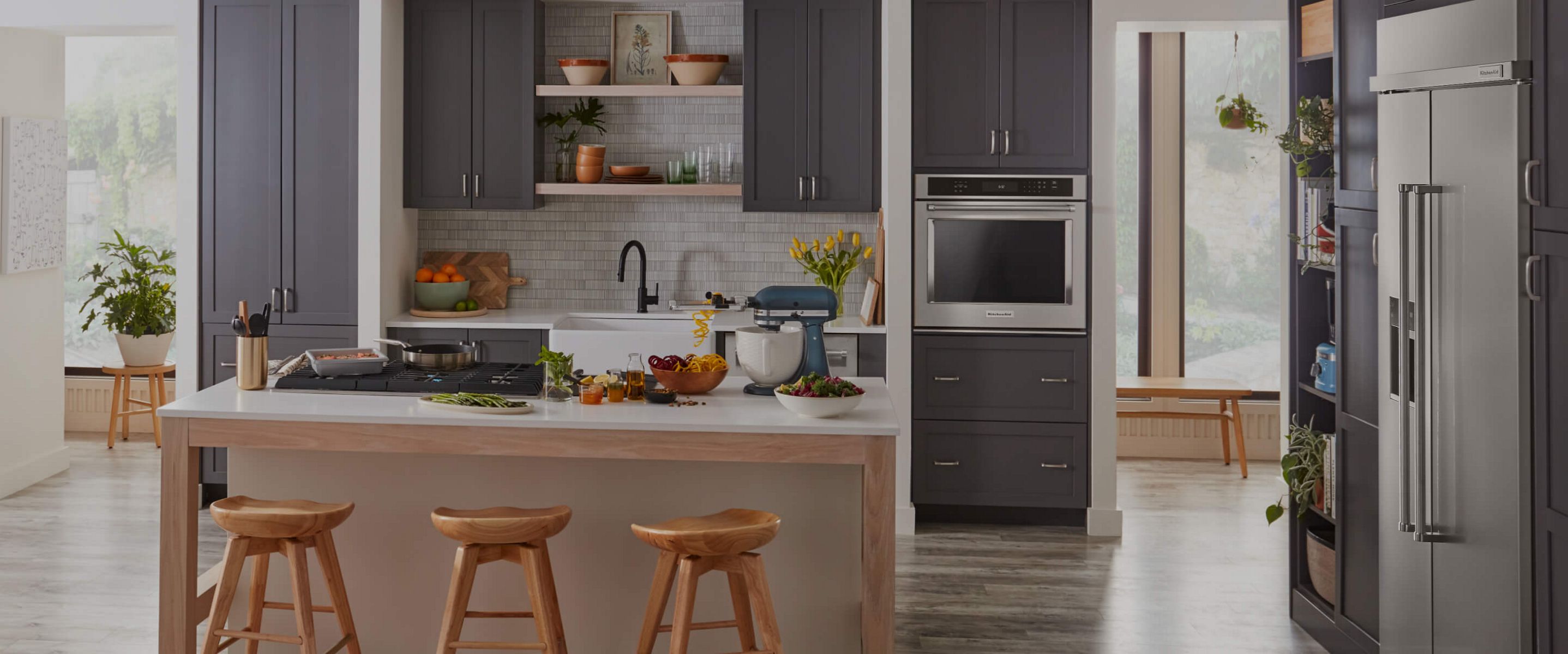 42" KitchenAid® Built-In Side-by-Side Refrigerator KBSD702M installed in kitchen