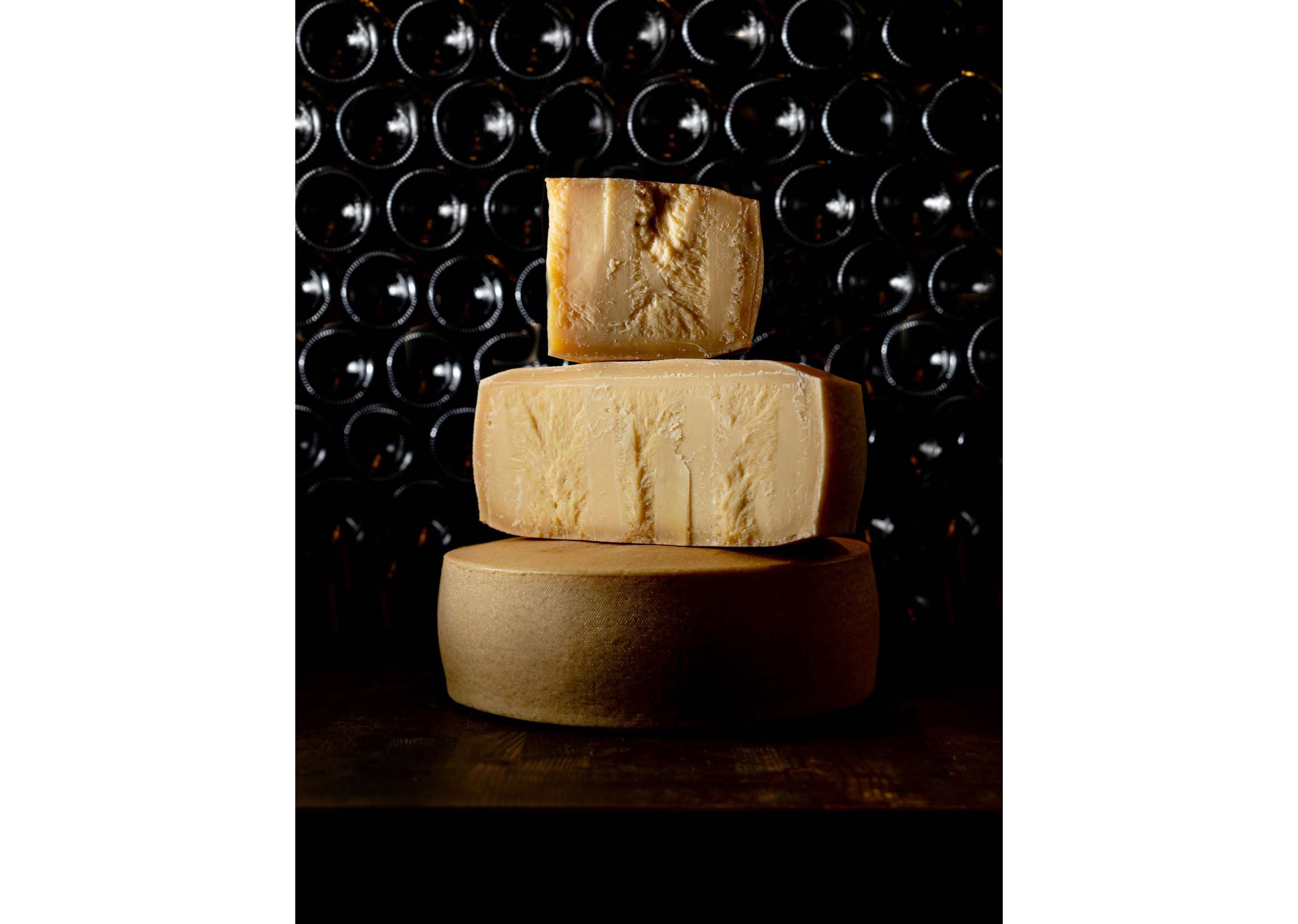 Wheels of cheese.