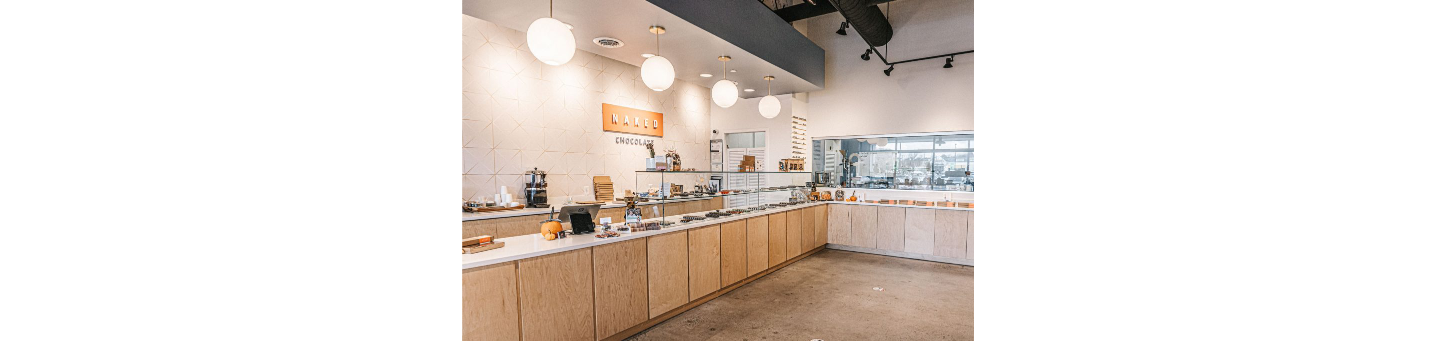 The clean, smooth interior of Naked Chocolate.