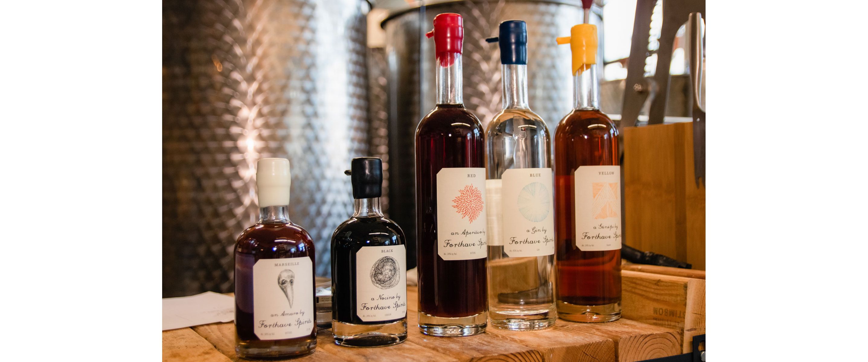 A selection of liquor bottles from Forthave Spirits.