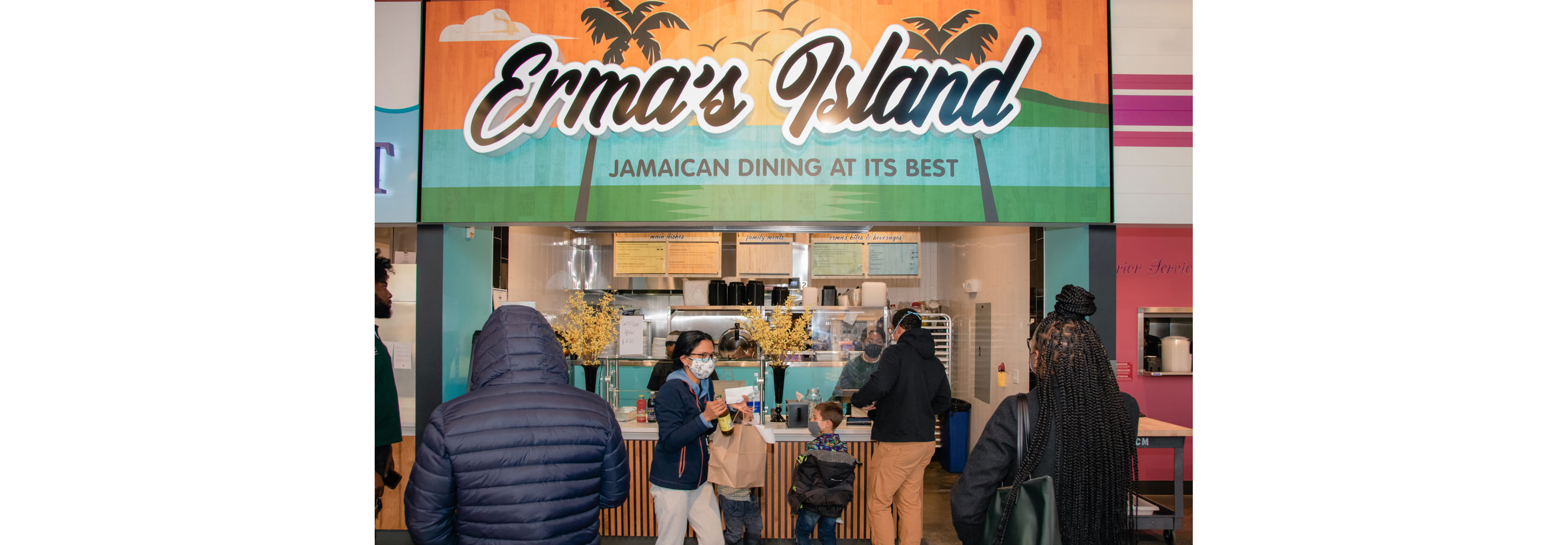 The colorful interior of Erma's Island, Jamaican Dining At Its Best.