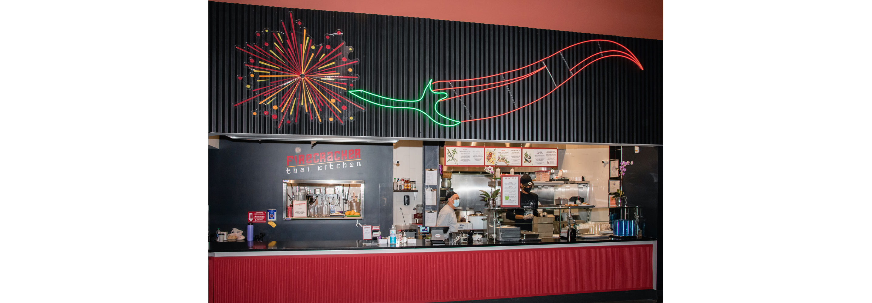 The interior of Firecracker, Thai Kitchen.