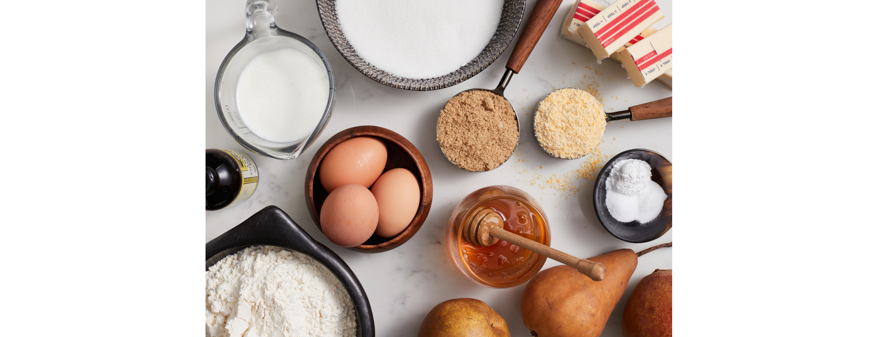 Baking ingredients on a white counter