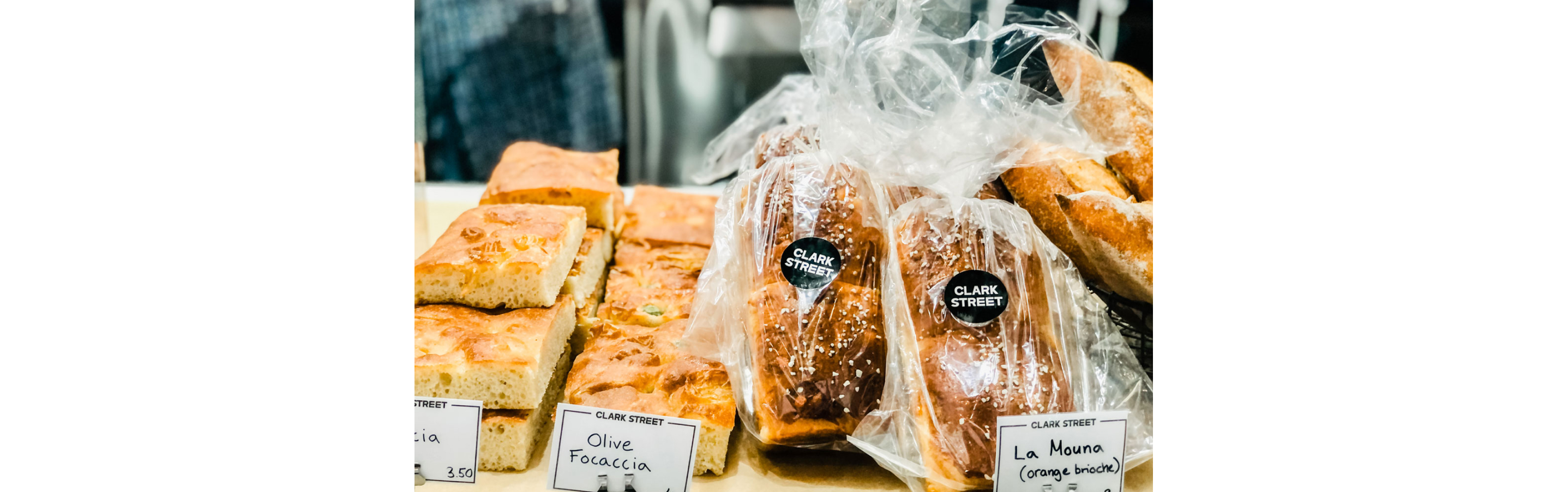 A variety of breads on display.
