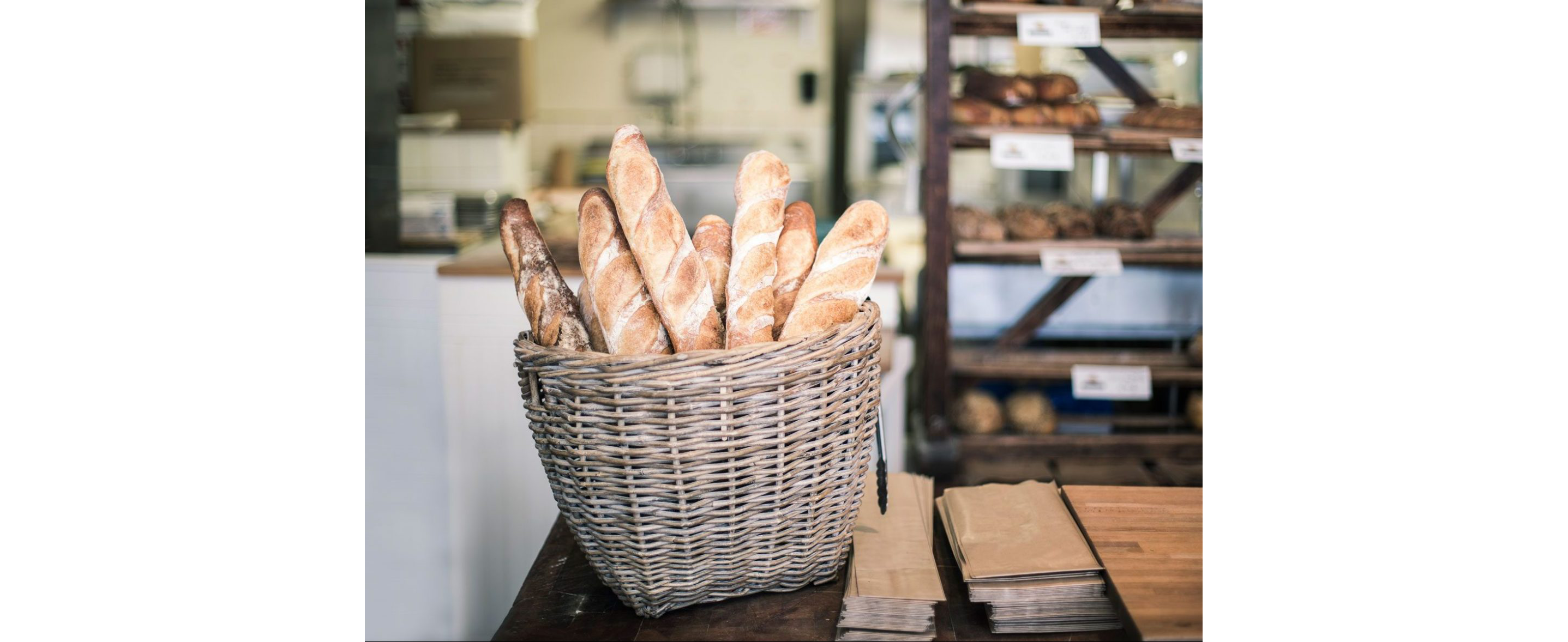 Freshly made loaves of bread in a basket.