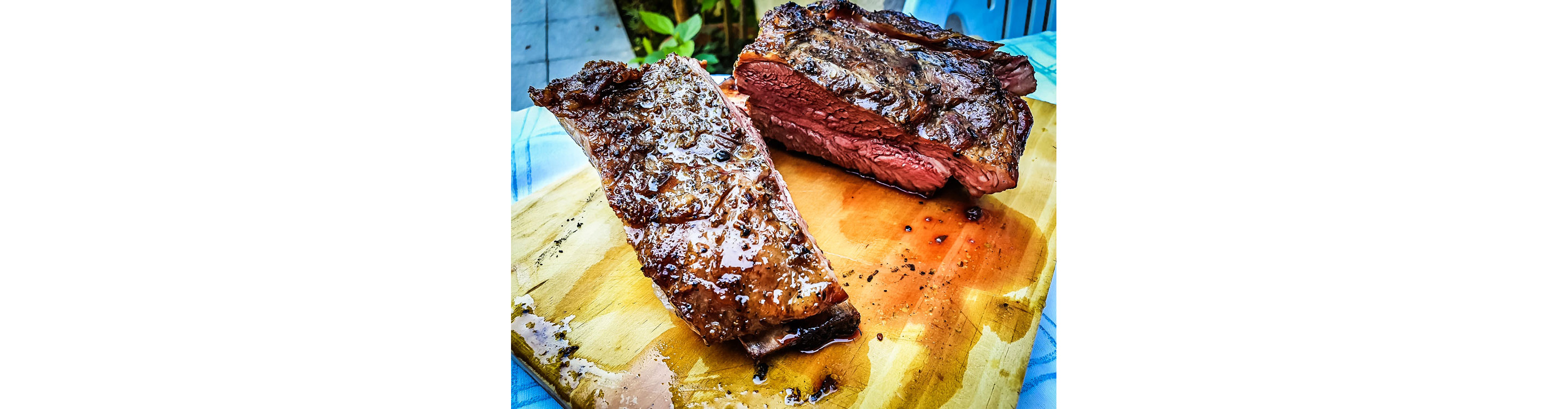 Juicy meat cooked rare.