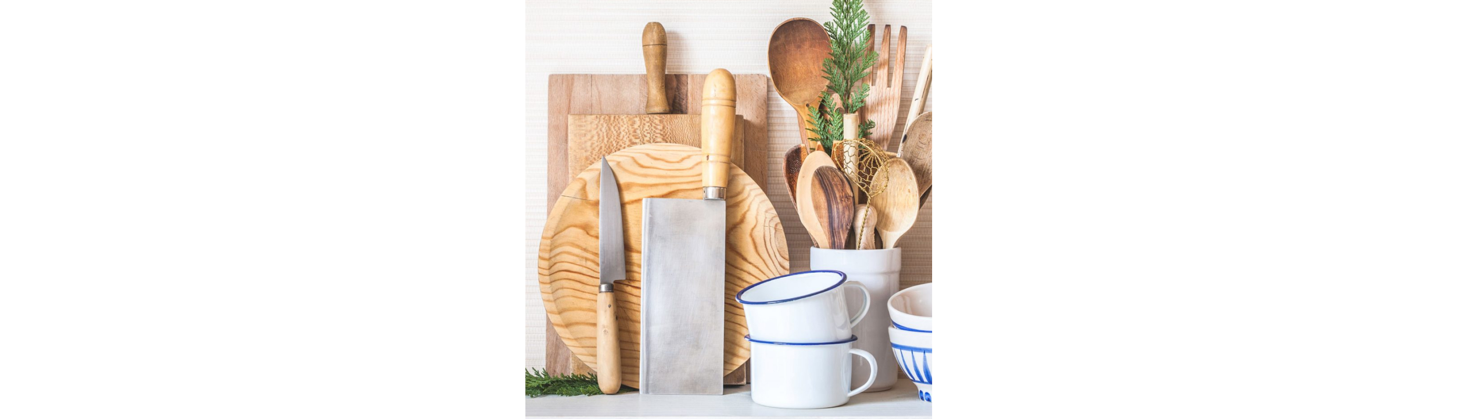 Wooden cutting boards and utensils.