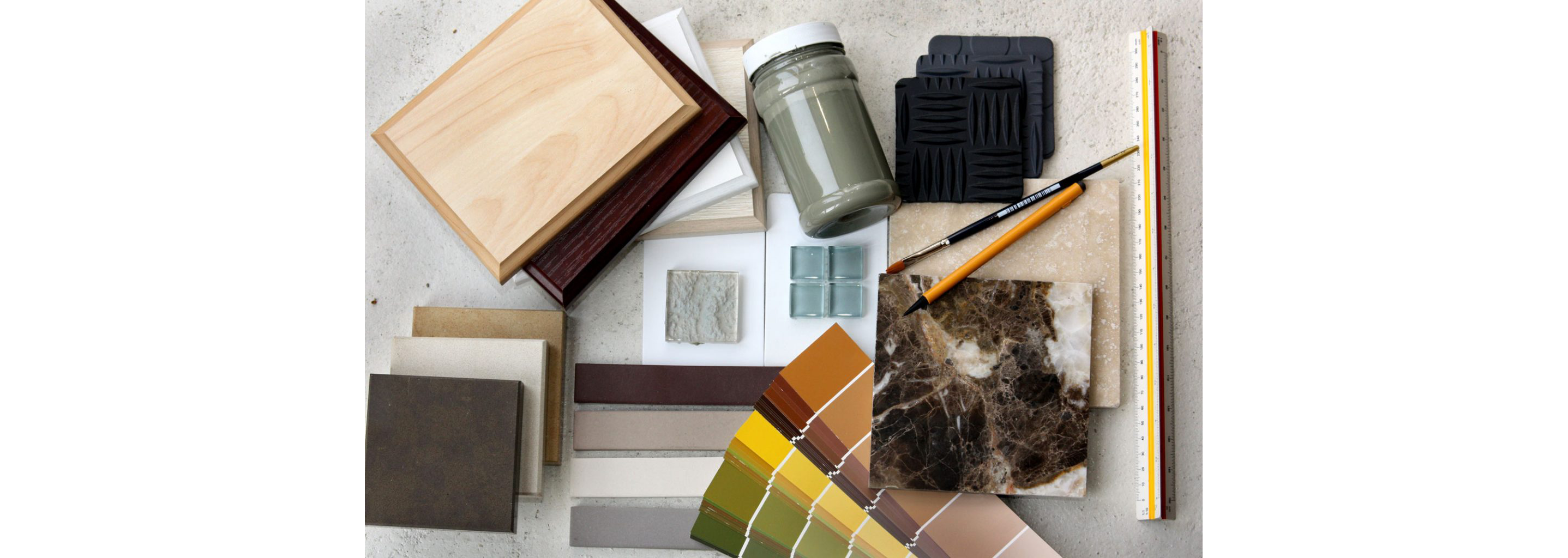 A variety of paint swatches and sample textures and tones.