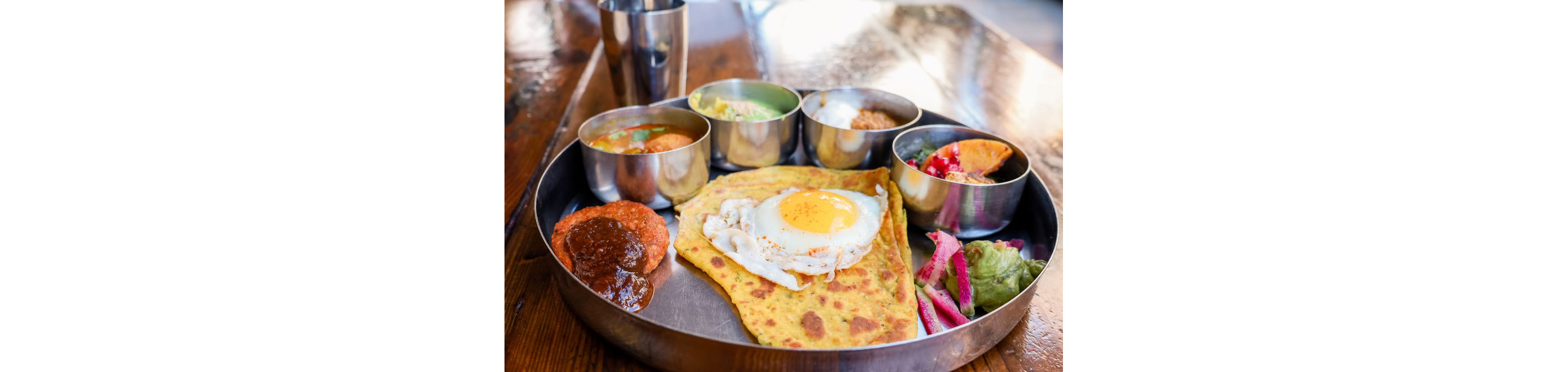 A large tray of morning thali.