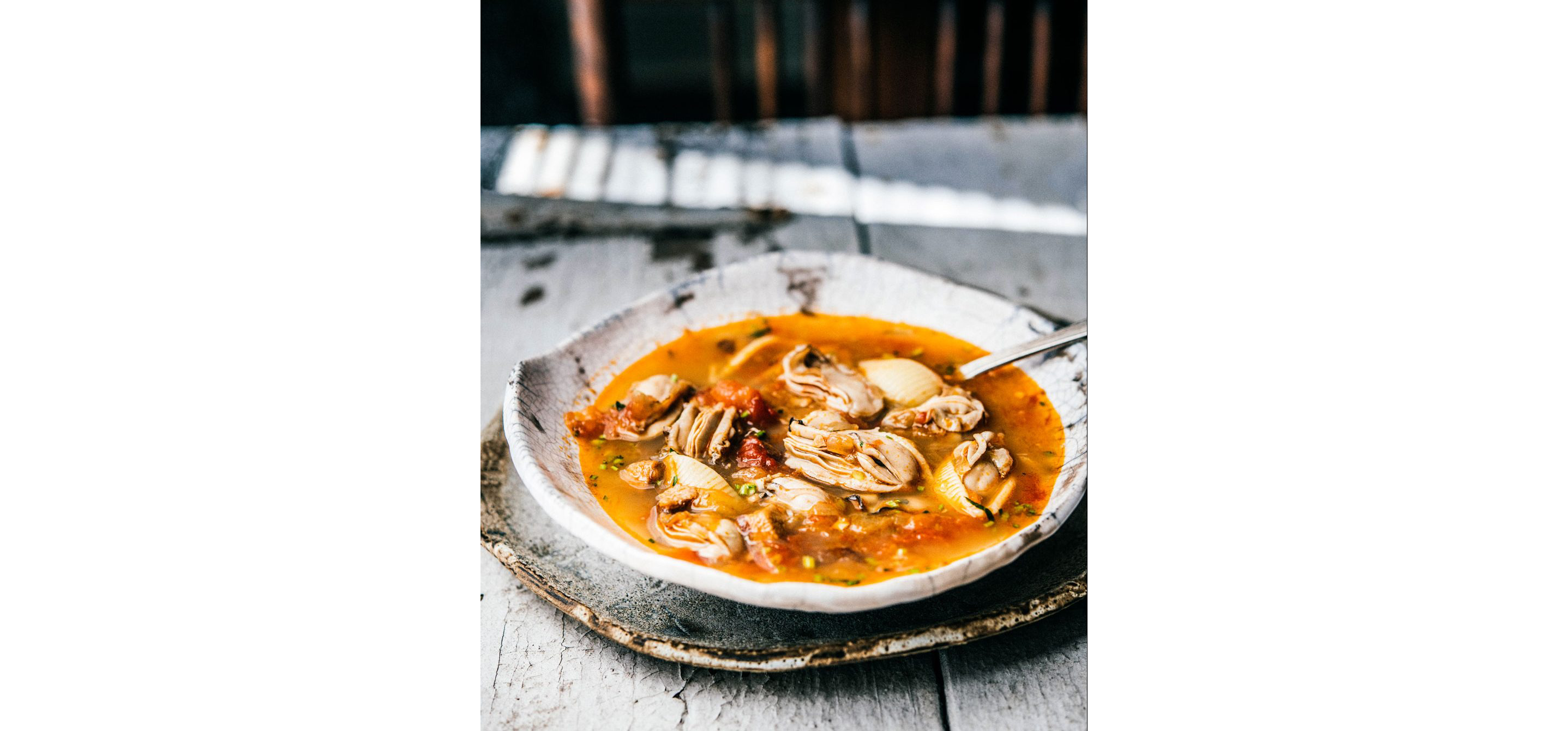 Velma Marie’s oyster soup in a serving bowl.
