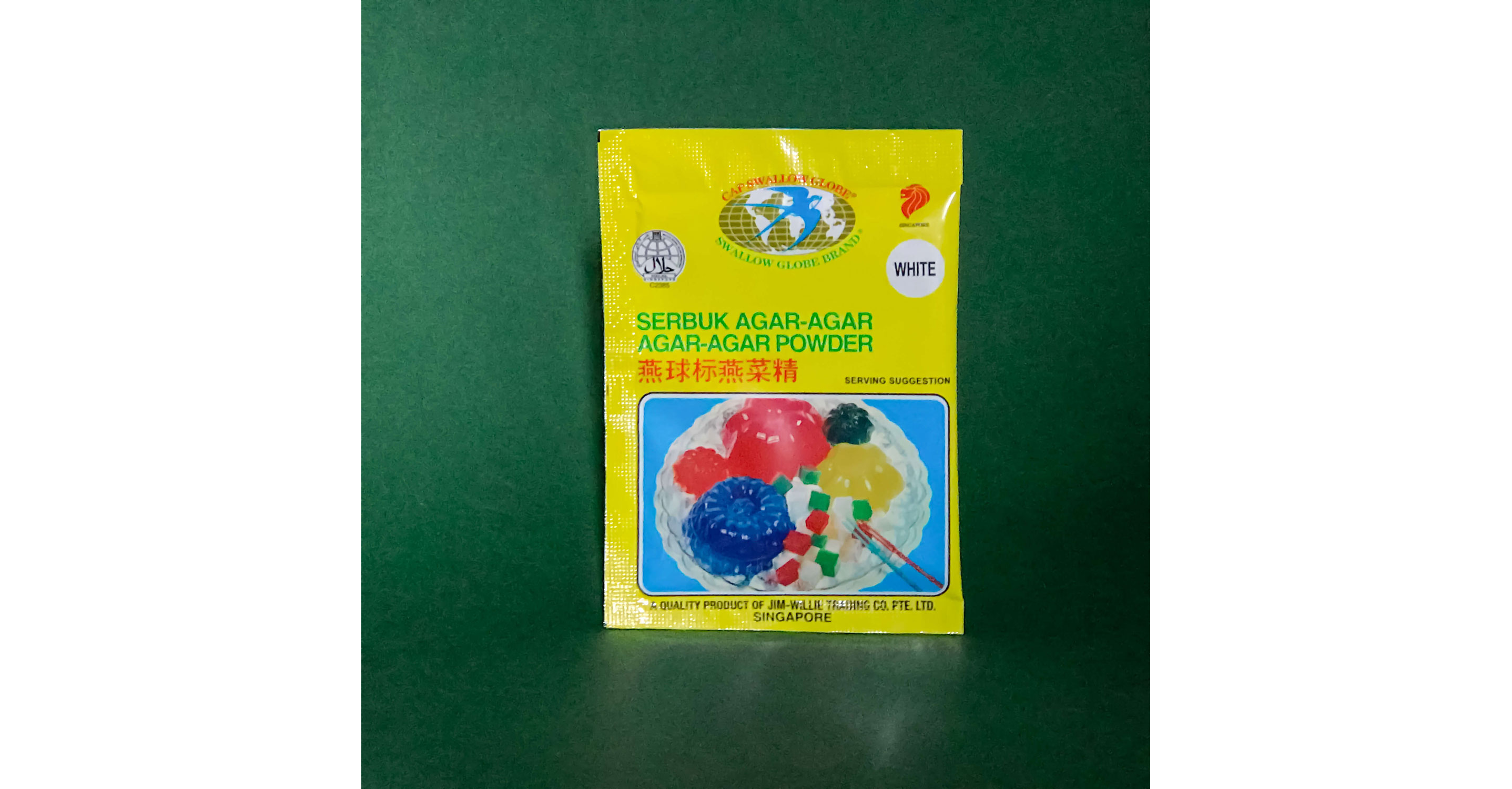 A small packet of Swallow Globe Brand Agar-Agar Powder.