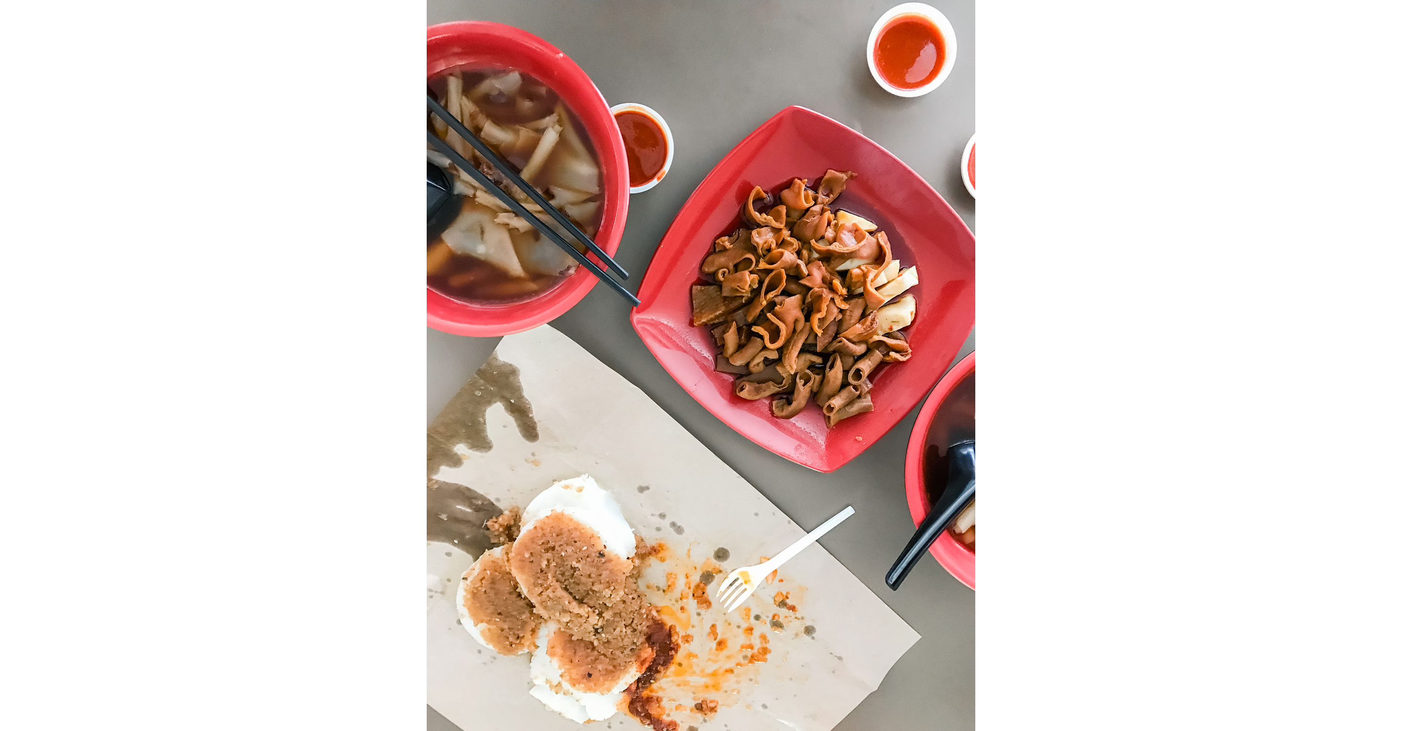 Unique Asian foods resting on a table.