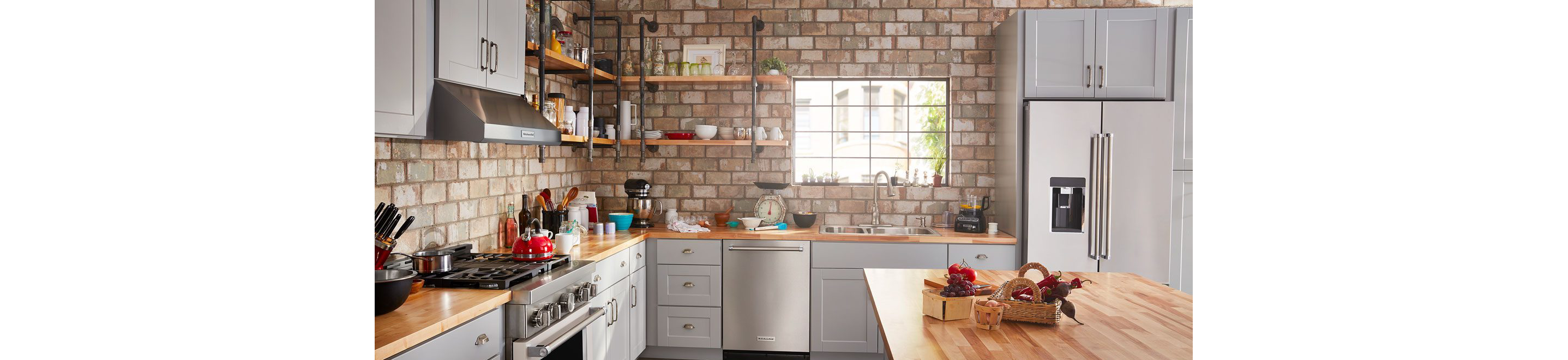 A large, well-stocked kitchen.